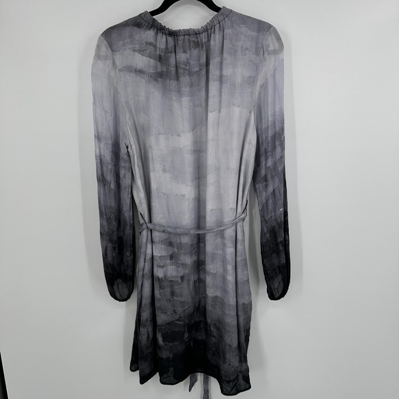 Cloth & Stone Dress Womens Large Gray Black Tie Dye Long‎ Sleeve Rayon Belted - Picture 6 of 11